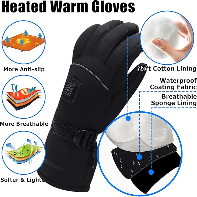 Magnolia Heated Gloves Men Women,Rechargeable Heated Gloves Electric Battery Heated Gloves Winter Gloves for camping Hunting Skiing Arthritis Frostbite Winter outdoor Sports