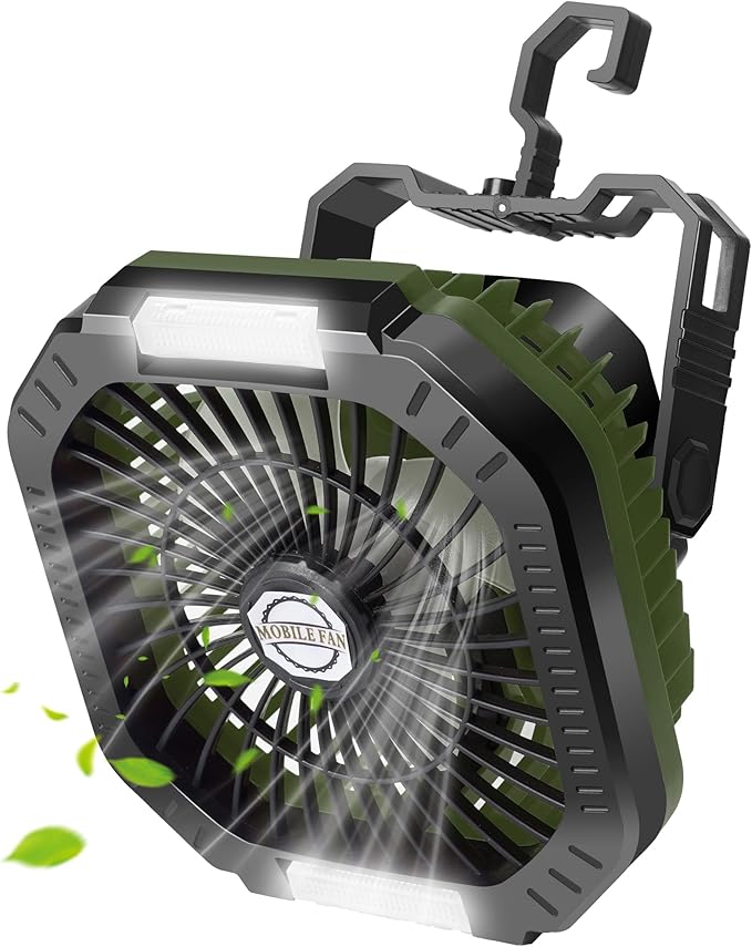 Portable Camping Fan with LED Light, 7800mAh Rechargeable Battery Operated Fan Lantern with Hook & Remote, USB Fan for Tent RV Hurricane Outages Emergency
