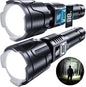 Rechargeable Flashlights High Lumens - 900000LM Super Bright Flashlight - LED Flashlight with LCD Display, Zoomable, Waterproof, Handheld Flashlights for Emergencies, Camping - 2 Pack, Medium
