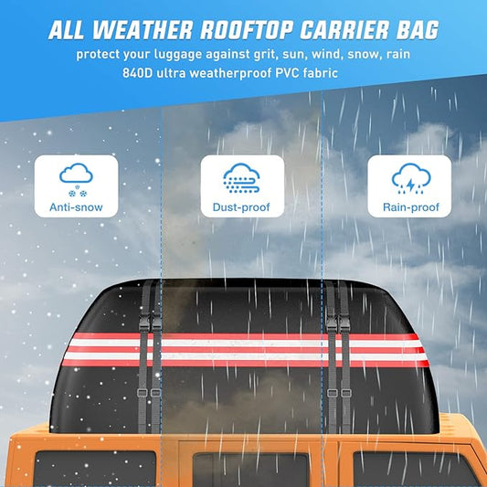Nilight Car Roof Bag 15 Cubic Feet Waterproof Rooftop Cargo Carrier,Suitable for All Vehicle with/Without Rack - Waterproof Zip,Reflective Strip,Anti-Tear 840D PVC, with Anti-Slip Mat