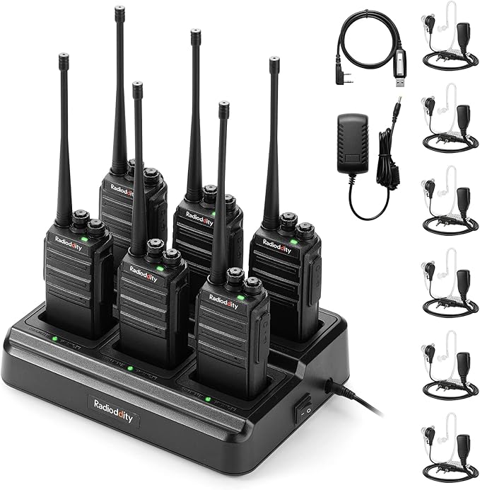 Radioddity GA-2S Long Range Walkie Talkies for Adults UHF Two Way Radio Rechargeable with Micro USB Charging + Air Acoustic Earpiece with Mic + Programming Cable, for School Retail Business (6 Pack)