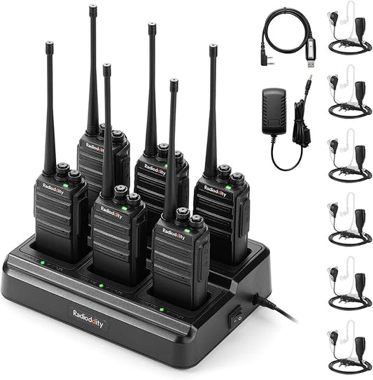 Radioddity GA-2S Long Range Walkie Talkies for Adults UHF Two Way Radio Rechargeable with Micro USB Charging + Air Acoustic Earpiece with Mic + Programming Cable, for School Retail Business (6 Pack)