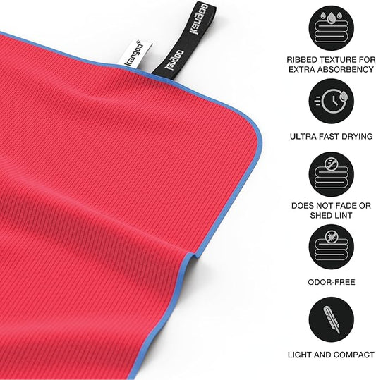 Kangoo Ribbed Microfiber Towel – Super Absorbent and Quick Dry, Suitable for Travel, Beach, Camping, Gym, Pool, Yoga (Red)