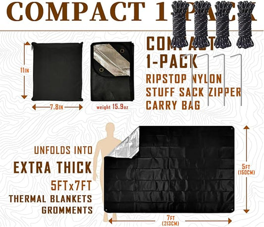 Heavy Duty Survival Blanket -Multifunctional Reflective Tarp Thermal Blanket - 60" x 83" Waterproof Sandproof for Camping Hiking Outdoors Multifunctional Emergency Blanket