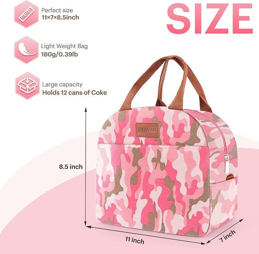 Lunch Bag for Women & Men Adult Insulated Lunch Box, Small Leakproof Cooler Food Lunch Containers Reusable High Capacity Lunch Tote Bags for Work, Travel, Outdoor (Pink Camo)