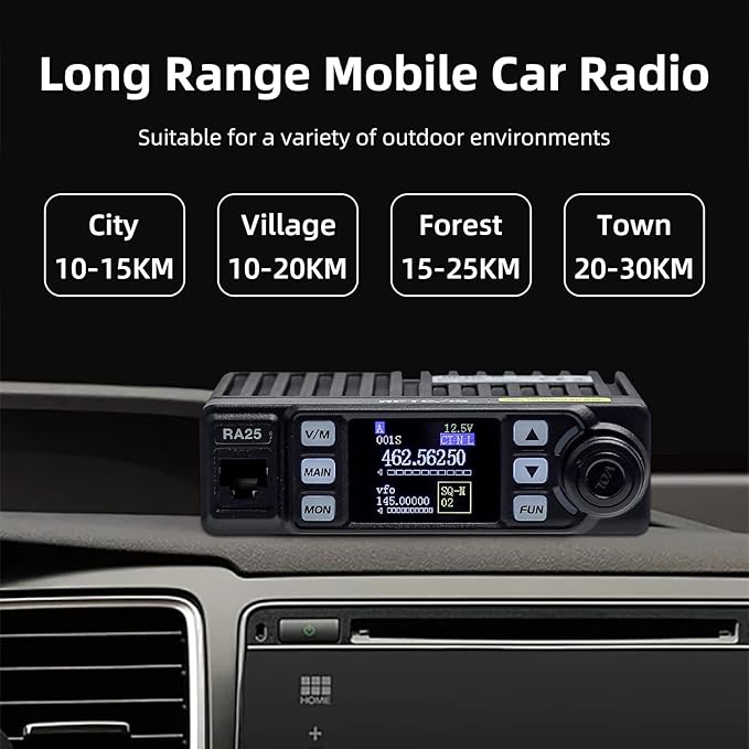 Retevis RA25 Dual Band Mobile Radio, Long Range Mini Mobile Car Transceiver, 500 Channels DTMF LCD Display, 2m 70cm Mobile Two Way Radio Mobile Car Radio for Vehicle Truck Traveling(1 Pack)
