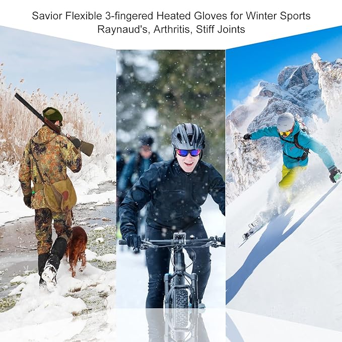 SAVIOR HEAT Heated Mittens Gloves Men Women, Flexible Crab Finger Rechargeable Battery Ski Mitten for Winter Snow Skating Camping Hunting Hiking Motorcycle