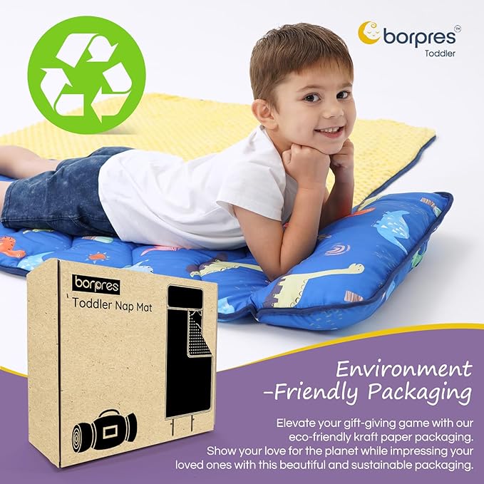 Nap Mat with Pillow Blanket Set: Sleeping Mats for Toddler Kids - Thick Large Roll up Slumber Bag for Daycare Preschool Kindergarten Boys Girls