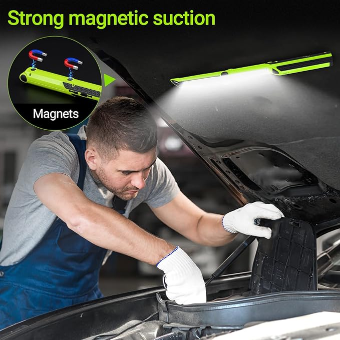 ropelux Work Light, Rechargeable LED Work Light 1500 Lumens, Portable Flashlight 180° Rotate 3 Modes, with 3 Magnetic Base and Hook Mechanic Light, for Car Repairing/Under Hood/Emergency