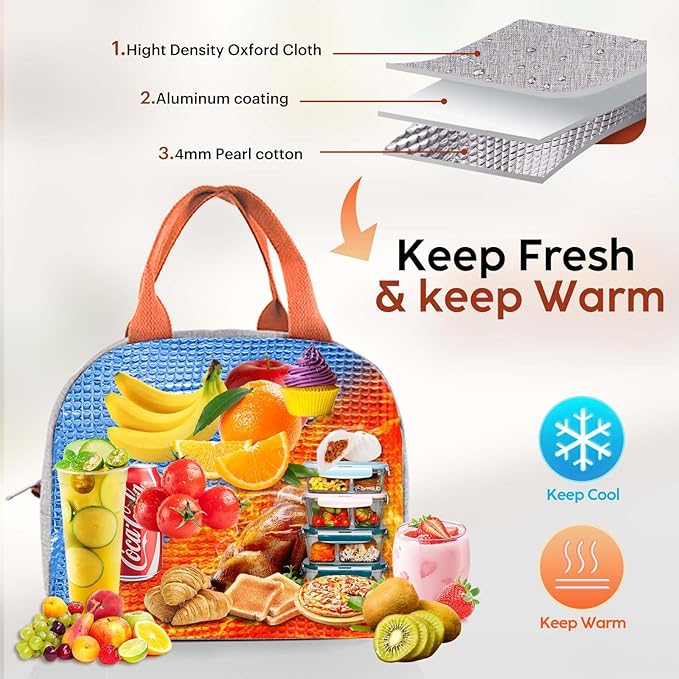 Lunch Bag Lunch Box for Women & Men, Large Capacity Insulated Lunch Bag for Adult, Leakproof Reusable Lunch Tote Bags for Work/Office/Travel/Picnic (Grey)