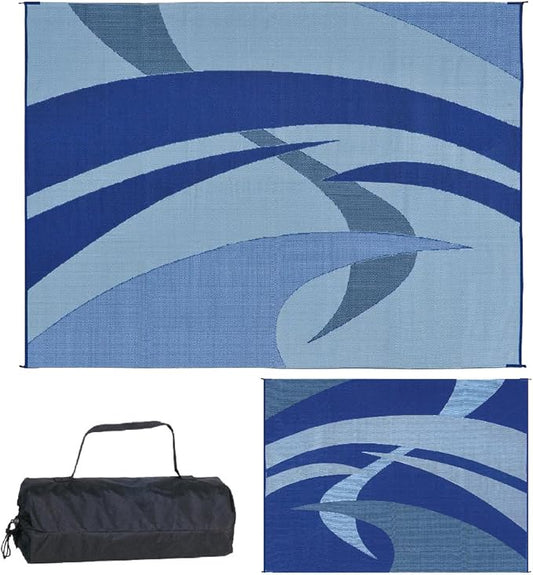 Stylish Camping 159123 Outdoor Patio / RV Camping Mat - Swirl (Blue/Gray/Black/White, 9-Feet x 12-Feet)