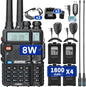 Baofeng UV-5R 8W Ham Radio Long Range UV5R Dual Band VHF UHF Handheld High Power Walkie Talkies with 4Pack Battery,Programming Cable,Speaker Mic and Headsets Two Way Radio,2Pack