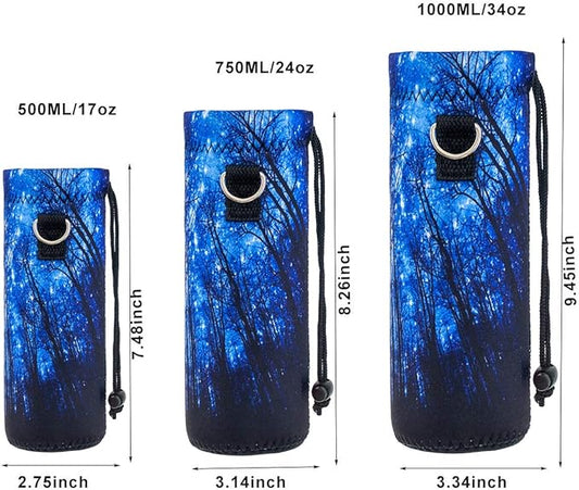 Water Bottle Sling Case Bag Carrier Holder - 500ML 750ML 1000ML Neoprene Water Bottle Sleeve Cooler Cover Pouch with Adjustable Shoulder Strap for Men Women Travel Camping Walking Hiking Running