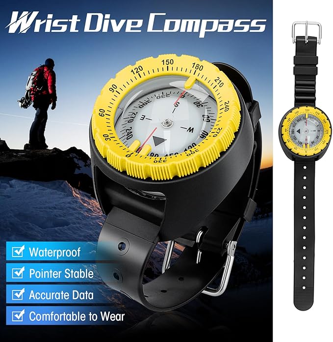 Scuba Compass, Professional Waterproof 5ATM Dive Wrist Compass with TPU Band for Outdoor Sports Diving, Sailing, Hiking, Survival Emergency