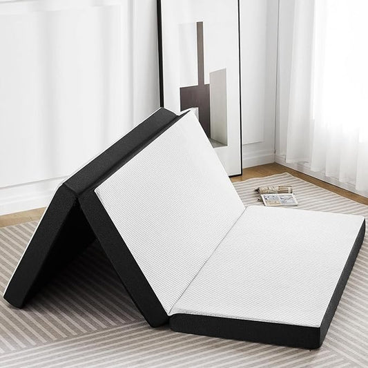 Sweetcrispy Tri-fold Memory Foam Mattress - 3 Inch Queen Size Portable Bed Pad, Foldable Floor Mat, Collapsible and Washable Cover with CertiPUR-US Certified, for Travel & Camping & Yoga