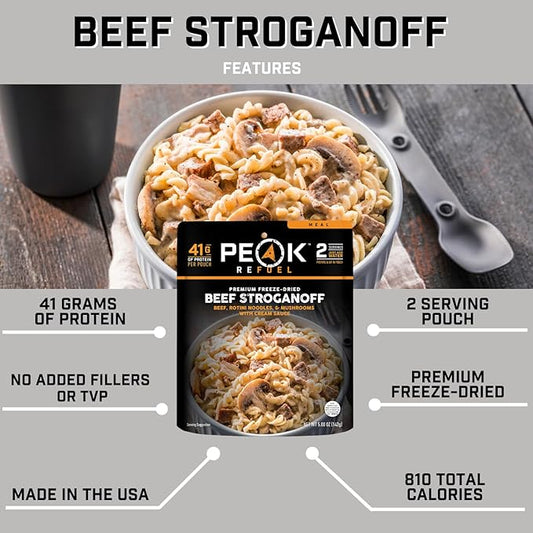 Peak Refuel Beef Stroganoff | Freeze Dried Backpacking and Camping Food | Amazing Taste | High Protein | Real Meat | Quick Prep Meals