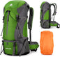 ShowyLive 70L Large Lightweight Waterproof Packable Foldable Travel Camping Hiking Outdoor Sports Backpack Daypack for Men Women, 900D Hiking Bag with Rain Cover, Grass Green