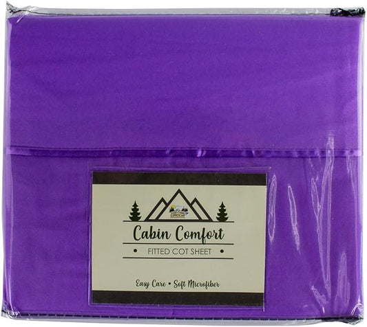 Cabin Comfort - Cot Sheet for Camping and RV Cots - Fits All Cot Size Beds Comfortably -72 x 28 Inches - Super Soft (1 Piece Cot (Fitted), Purple)