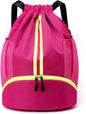 Sports Drawstring Backpack, Gym Bag for Men Women with Shoe Compartment, Waterproof Pocket, Drawstring Swim Bag (Rose Red)
