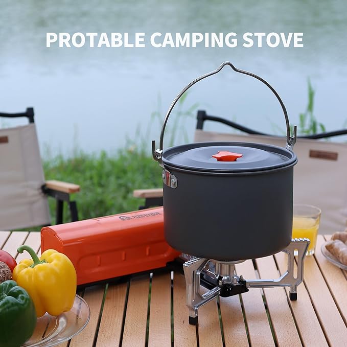 Portable Butane Gas Camping Stove - 7500 BTU Compact Folding Design with Carry Bag for Backpacking, RV Trips, Picnic & Outdoor Indoor Cooking, Orange