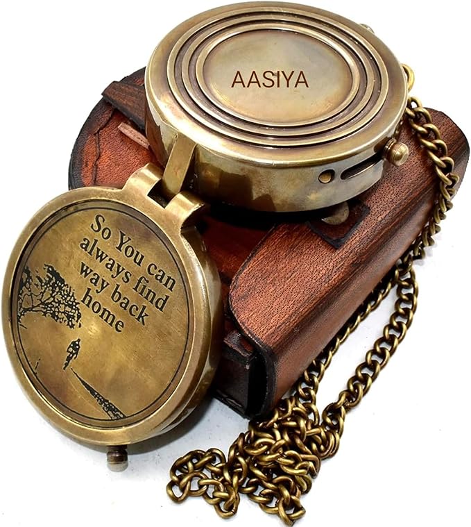 Military Compass For Hiking And Survival- Waterproof Brass Nautical Pocket Compass With Leather Carry Case & Chain For Camping Hunting Climbing Exploring Geology Outdoor Activities