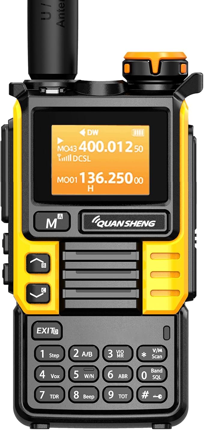 UVK5(99) AM/FM/DTMF Walkie-Talkie 200CH 20-1000MHZ Walkie-Talkie NOAA Weather Forecast with Flash Copy Frequency Tpye-C LCD Display for Hiking Camping Travel Two-Way Radio (Yellow)