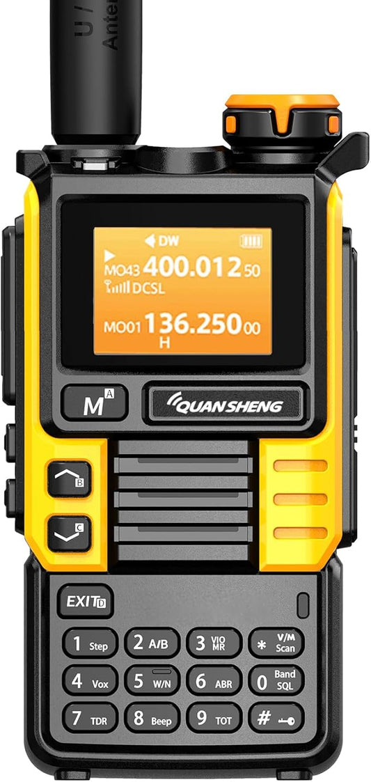 UVK5(99) AM/FM/DTMF Walkie-Talkie 200CH 20-1000MHZ Walkie-Talkie NOAA Weather Forecast with Flash Copy Frequency Tpye-C LCD Display for Hiking Camping Travel Two-Way Radio (Yellow)
