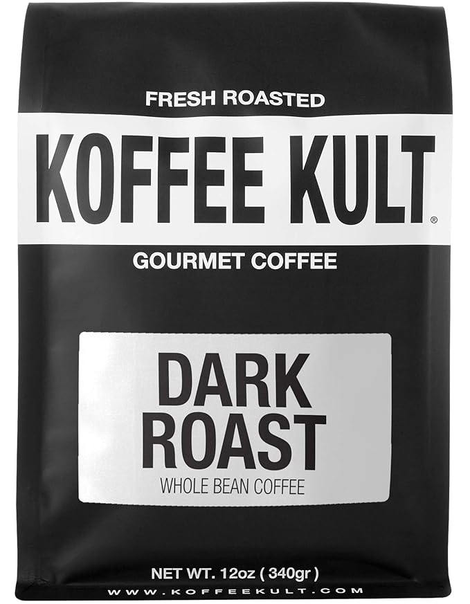 Koffee Kult Dark Roast Coffee Beans - Rich & Bold with Chocolate & Cinnamon Notes, Smooth Finish 100% Arabica, Ethically Sourced, Resealable 12oz