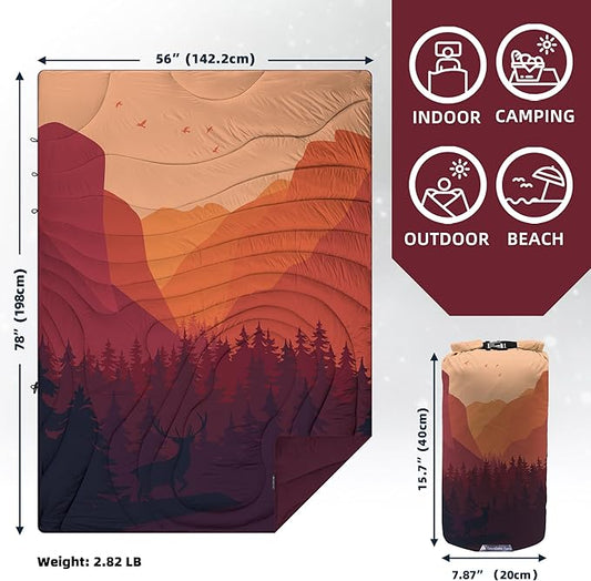 Outdoor Puffy Camping Blanket, Lightweight Windproof Warm Stadium Blanket, Packable Travel Camping Quilt for Cold Weather, Hiking, Backpacking, Sleeping, Hammock, Adventure 78"x 56"