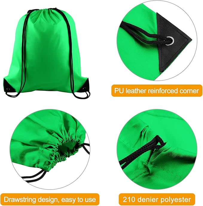 KUUQA 60Pcs Green Drawstring Backpack Bag Bulk Drawstring Bags String Bags Storage Bags Gym Backpack for Sport Gym Traveling