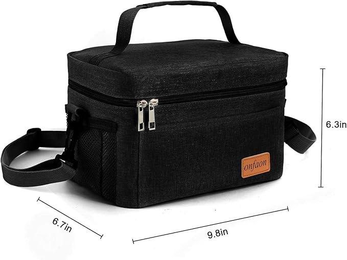 Lunch Bag for Men/Women, Insulated Reusable Lunch Box Leakproof Cooler Tote Bag Freezable with Adjustable Shoulder Strap for Office Work Picnic Beach(Black)