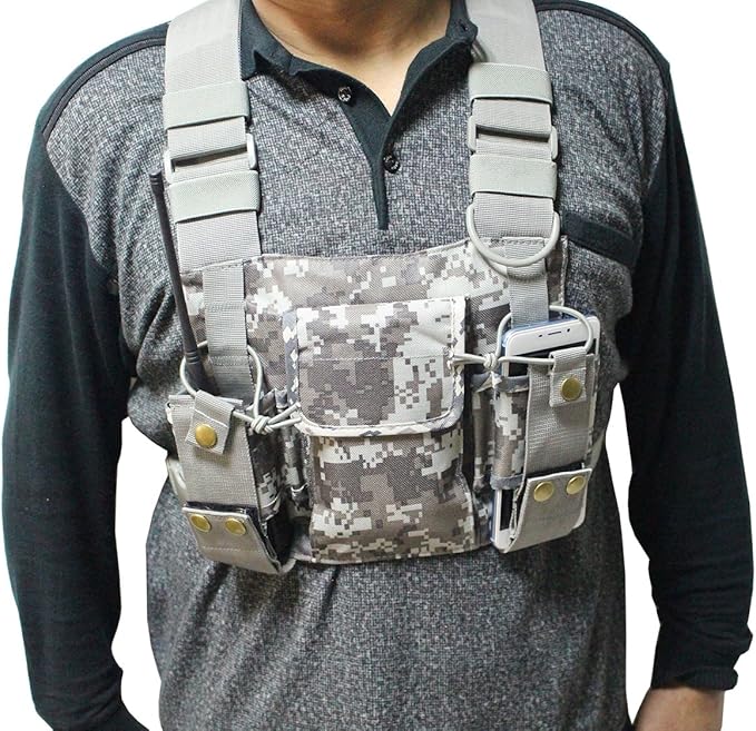 Universal Radio Harness Chest Rig Bag Pocket Pack Holster Vest Fluorescent Green for Two Way Radio