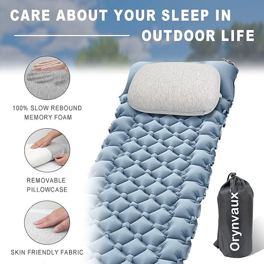 Memory Foam Camping Pillow, Portable Travel Pillow with Breathable Detachable Pillowcase, Compact & Lightweight for Camping, Hiking, Backpacking, Airplane Travel, Includes Storage Bag