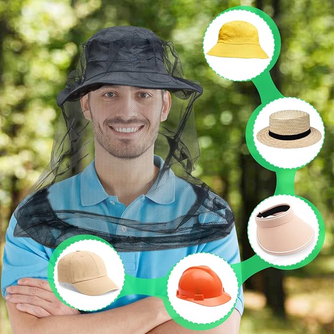 tupi Mosquito Head Net for Insects, 2 Pack, Premium Bug Net for Head, Fly & Bug Protection | Ultra Large & Long, Finest Holes for Camping, Hiking, Fishing, Gardening, Fits All Hats for Men & Women