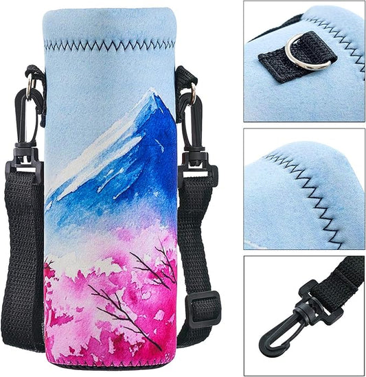 Water Bottle Sling Case Bag Carrier Holder - 500ML 750ML 1000ML Neoprene Water Bottle Sleeve Cooler Cover Pouch with Adjustable Shoulder Strap for Men Women Travel Camping Walking Hiking Running
