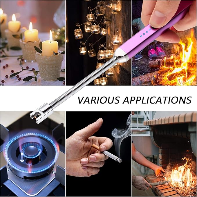 MEIRUBY Lighter Electric Candle Lighter Birthday Gifts for Women Mom Wife Men, Long Electronic Rechargeable USB Lighter Arc Windproof Flameless Lighters for Candle Camping BBQ (Purple)