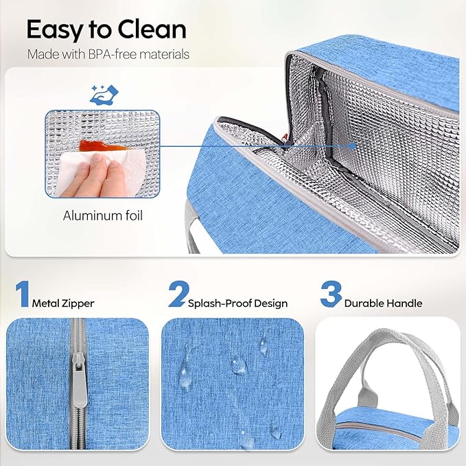 Lunch Bag Lunch Box for Women & Men, Large Capacity Insulated Lunch Bag for Adult, Leakproof Reusable Lunch Tote Bags for Work/Office/Travel/Picnic (Blue)