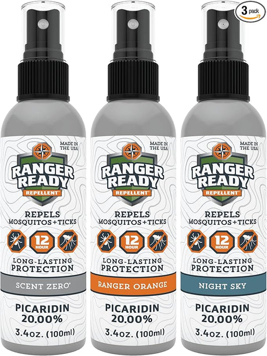 Ranger Ready Repellents Picaridin Insect Repellent in Assorted Scents - 20% Picaridin Tick Spray and Mosquito Repellent - Travel Size Bug Spray, Assorted Scents, 3.4 Oz (Pack of 3)