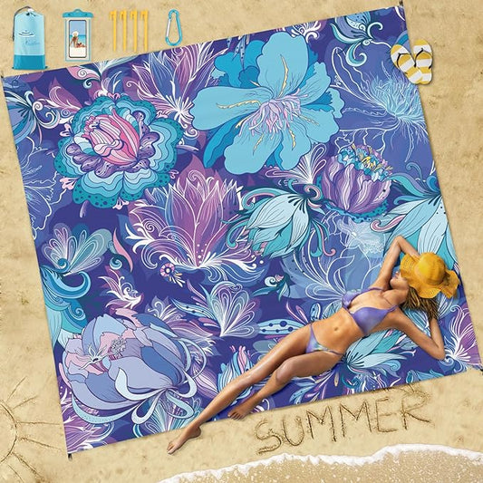 Beach Blanket Sandproof Waterproof 78''×110'' 1-7Adults Oversized,Compact Lightweight Durable Beach Mat for Travel Camping Hiking Picnic Blanket