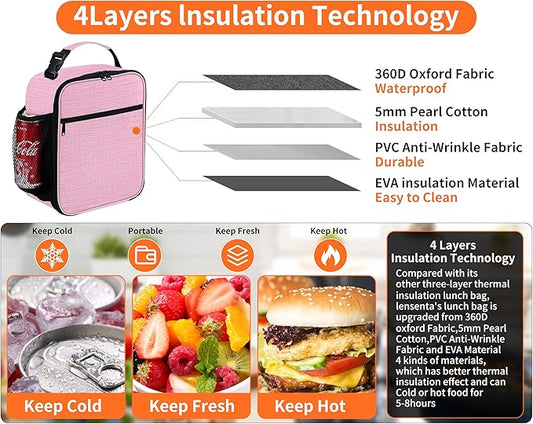 Lunch Box for Men - Reusable Lunch Bag Men Adult Women- Insulated Small LunchBox (Pink)