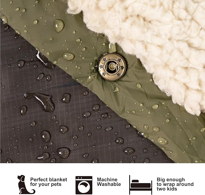 Outdoor Camping Blanket with Sherpa Lining, Extra Warm Thick Camp Blankets & Puffy Ultralight Soft Poncho DWR Camping Quilt for Cold Weather, Adventure,Sleeping,Backpacking 56"x 40"