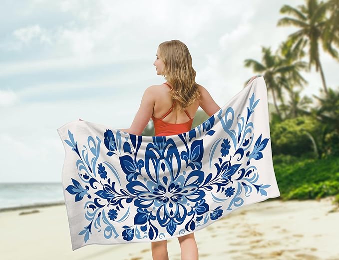 Microfiber Beach Towels - Soft & Lightweight - Absorbent, Quick Dry, Sand Free - Perfect for Beach, Pool, Travel, Camping, Picnic, Yoga - Matching Travel Bag - XL - Mediterranean Blue