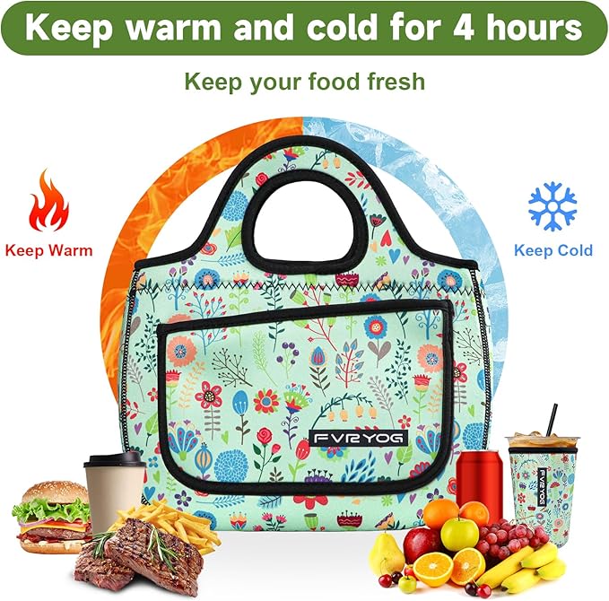 Lunch Bag for Women Soft Neoprene Lunch Bag Lightweight, Thermal Insulated and Reusable Lunch Bag for Women Men