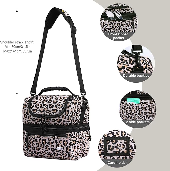 MIER Adult Lunch Box Insulated Lunch Bag Large Cooler Tote Bag for Women, Double Deck Cooler, Leopard (Large)