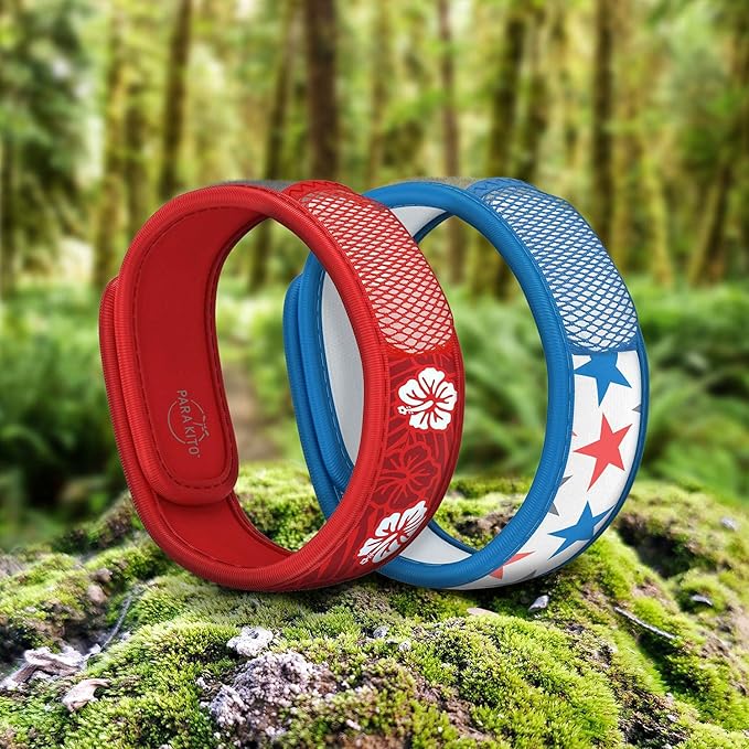 PARA'KITO Mosquito Repellent Bracelets + Refill Pellets Bundle | w/Peppermint Oil, Essential Oils | Hiking & Camping Accessories | Paraben Free, DEET Free - 2 Wristbands & 2 Refills (Hawaii + Stars)