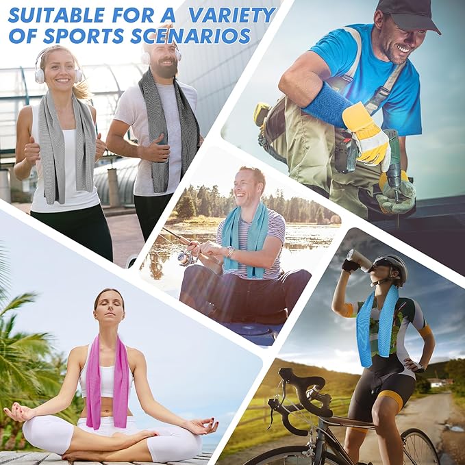 8 Pack (47"x12") Cooling Towels for Neck and Face Bulk, Ice Towel for Hot Weather, Soft Breathable Chilly Gym Towels, Microfiber Towel for Work Out, Yoga, Running, Camping & More Activities