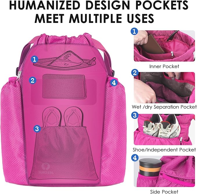 Sukeen Drawstring Backpack Swim Bag Lightweight String Backpack for Beach Pickleball Swimming Pool Gym Workout Gear Sport