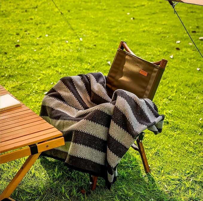 PuTian Merino Wool Blanket - 87" x 63" Thick Warm Soft Large Bed Throw - Great for Camping, Outdoors, Travel, Car, Couch, All Seasons Grey Stripe