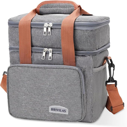 Double Insulated Lunch Bag for Women/Men, Thermal Lunchbox Leakproof Waterproof Cooler Bag with Adjustable Shoulder Strap for Adults, Lunch Bag for Work Office Camping Travel (12L, Gray)