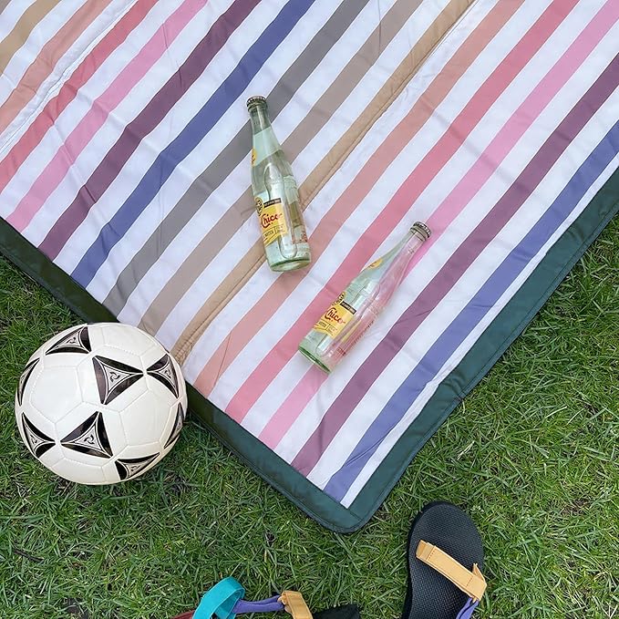 Little Unicorn Outdoor Family Picnic & Beach Blanket, Water-Resistant, Compact Fold, 5 x 5 feet, (Chroma Rugby Stripe)